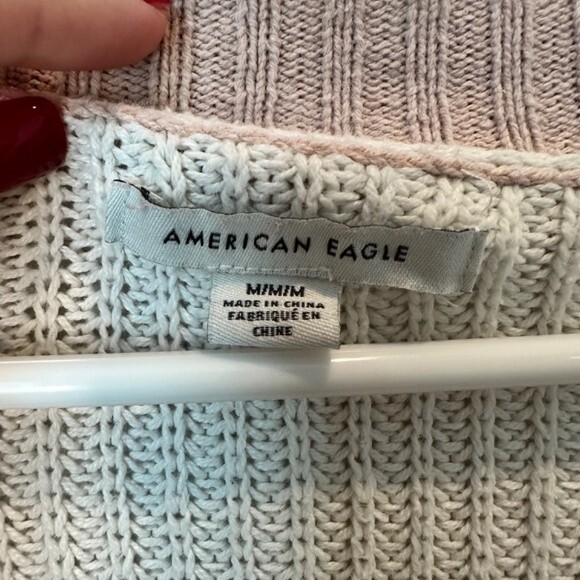 American Eagle Pink & White V-Neck Striped Ribbed Sweater - Size Medium - EUC - Picture 2 of 4